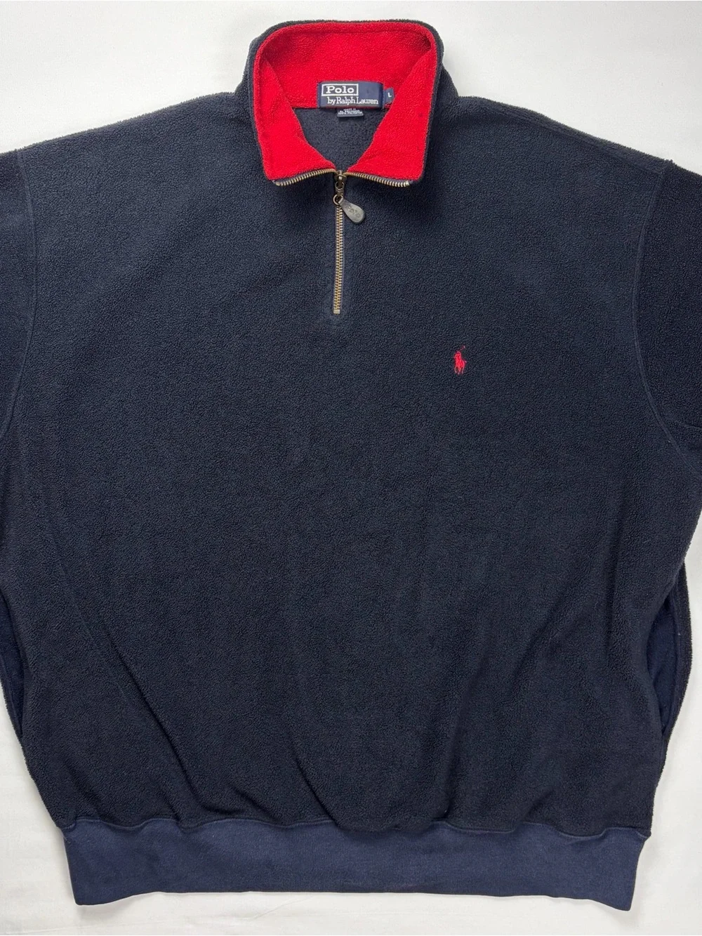 Polo by Ralph Lauren Navy Quarter-Zip Fleece with Red Contrast Collar